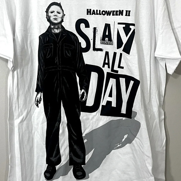 Halloween II Short Sleeve T Shirt Michael Myers Slay All Day Mens Medium NWOT - Picture 2 of 6